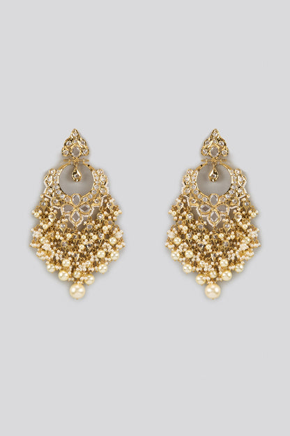 Gold Plated Kundan Polki & Pearl Chandbali Earrings