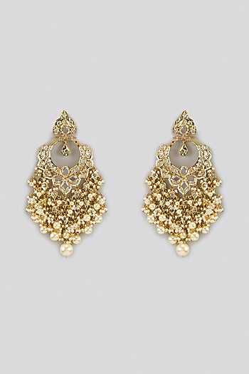 Gold Plated Kundan Polki & Pearl Chandbali Earrings