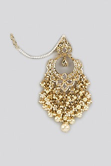 Gold Plated Kundan Polki & Pearl Chandbali Earrings