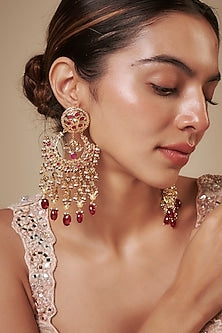 Gold Plated Kundan Polki & Pearl Chandbali Earrings