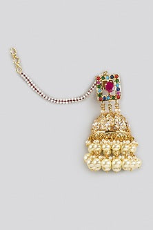 Gold Plated Multi-Colored Stone & Pearl Choker Necklace Set
