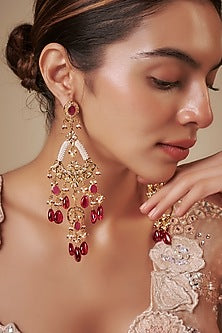 Gold Plated Kundan Polki & Pearl Chandbali Earrings
