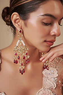 Gold Plated Kundan Polki & Pearl Chandbali Earrings