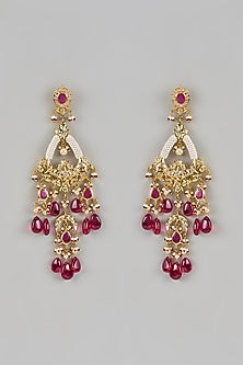 Gold Plated Kundan Polki & Pearl Chandbali Earrings