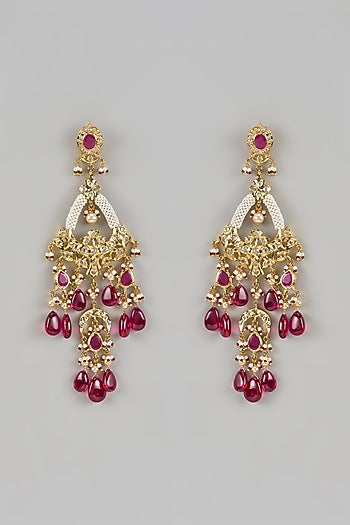 Gold Plated Kundan Polki & Pearl Chandbali Earrings