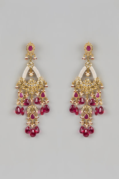 Gold Plated Kundan Polki & Pearl Chandbali Earrings