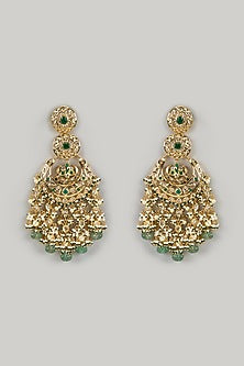 Gold Plated Kundan Polki & Green Stone Chandbali Earrings