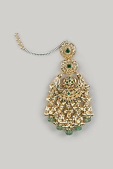 Gold Plated Kundan Polki & Green Stone Chandbali Earrings