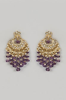 Gold Plated Kundan Polki & Purple Onyx Chandbali Earrings