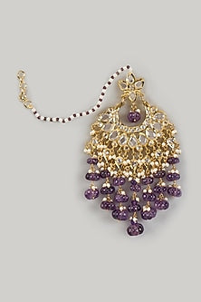 Gold Plated Kundan Polki & Purple Onyx Chandbali Earrings