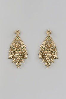 Gold Plated Kundan Polki & Green Stone Chandbali Earrings