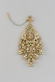 Gold Plated Kundan Polki & Green Stone Chandbali Earrings