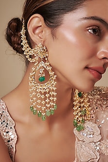 Gold Plated Kundan Polki & Pearl Dangler Earrings
