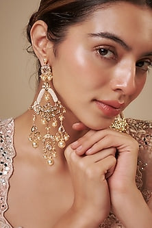 Gold Plated Kundan Polki & Pearl Chandbali Earrings