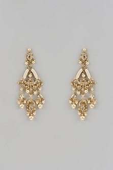 Gold Plated Kundan Polki & Pearl Chandbali Earrings