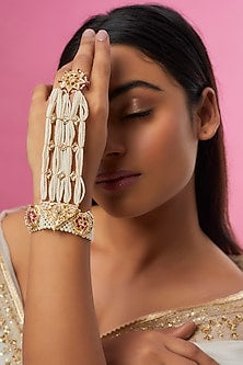 Gold Plated Semi-Precious Kundan Polki Hathphool