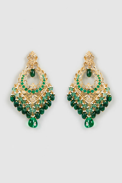 Gold Plated Semi-Precious Kundan Polki Chandbali Earrings