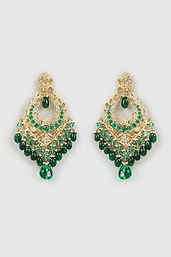 Gold Plated Semi-Precious Kundan Polki Chandbali Earrings