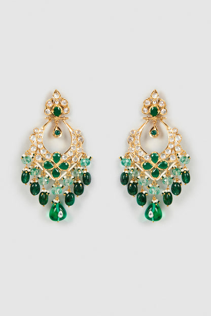Gold Plated Semi-Precious Kundan Polki Chandbali Earrings