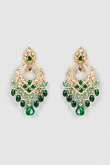 Gold Plated Semi-Precious Kundan Polki Chandbali Earrings