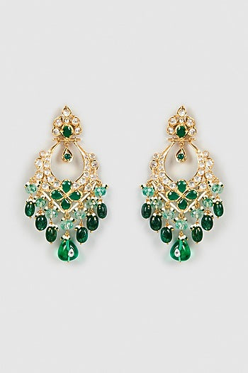 Gold Plated Semi-Precious Kundan Polki Chandbali Earrings
