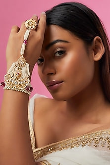 Gold Plated Semi-Precious Kundan Polki Hathphool