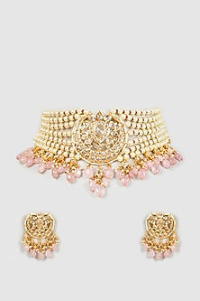 Gold Plated Semi-Precious Kundan Polki Choker Necklace Set
