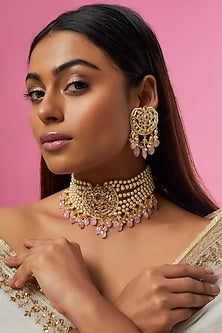 Gold Plated Semi-Precious Kundan Polki Choker Necklace Set