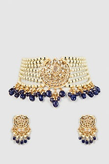 Gold Plated Semi-Precious Kundan Polki Choker Necklace Set