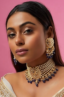 Gold Plated Semi-Precious Kundan Polki Choker Necklace Set