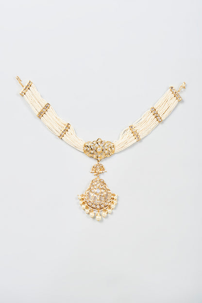 Gold Plated Semi-Precious Kundan Polki Mathapatti