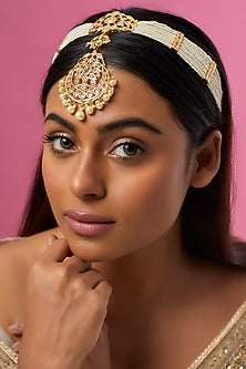 Gold Plated Semi-Precious Kundan Polki Mathapatti