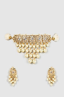Gold Plated Semi-Precious Kundan Polki Choker Necklace Set