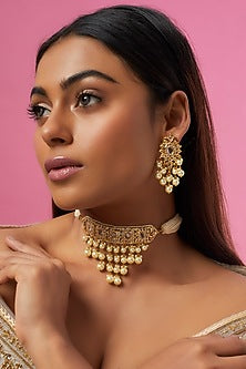 Gold Plated Semi-Precious Kundan Polki Choker Necklace Set