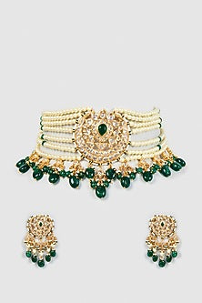 Gold Plated Semi-Precious Kundan Polki Choker Necklace Set