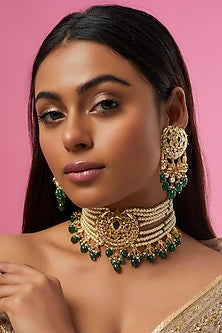 Gold Plated Semi-Precious Kundan Polki Choker Necklace Set