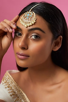 Gold Plated Semi-Precious Kundan Polki Maang Tikka