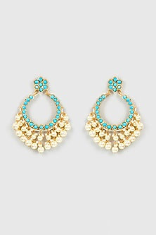 Gold Plated Semi-Precious Kundan Polki Chandbali Earrings