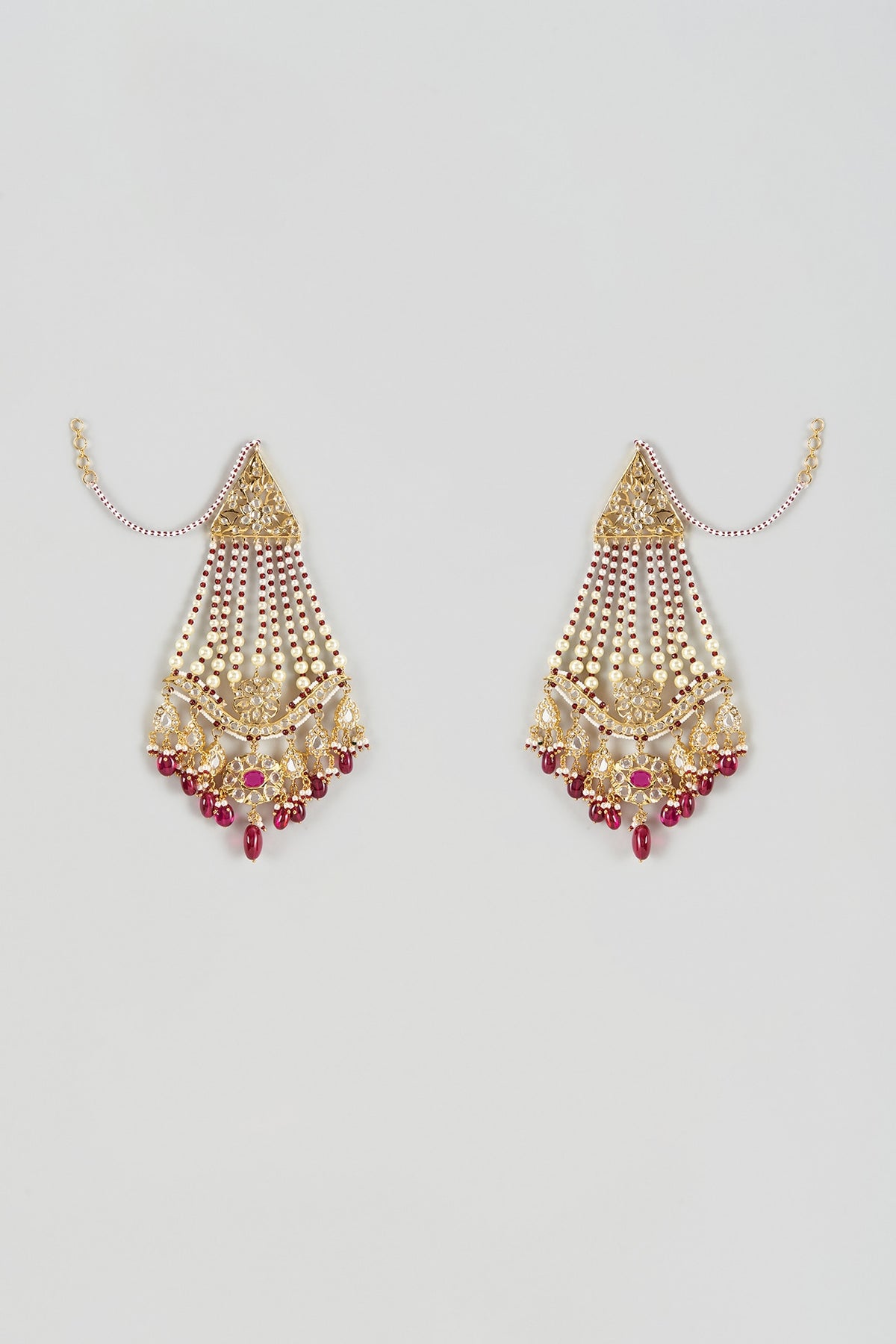 Gold Plated Kundan Polki & Red Onyx Chandbali Earrings