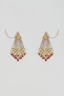 Gold Plated Kundan Polki & Red Onyx Chandbali Earrings