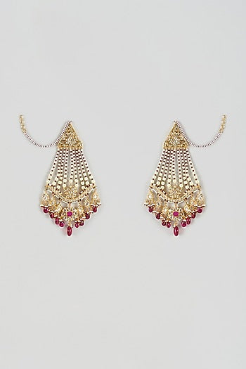 Gold Plated Kundan Polki & Red Onyx Chandbali Earrings