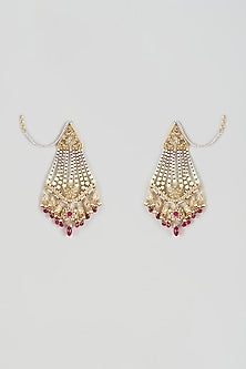 Gold Plated Kundan Polki & Red Onyx Chandbali Earrings