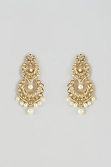Gold Plated Kundan Polki & Pearl Dangler Earrings