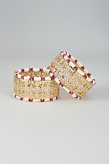 Gold Plated Kundan Polki & Red Onyx Bangles (Set Of 2)