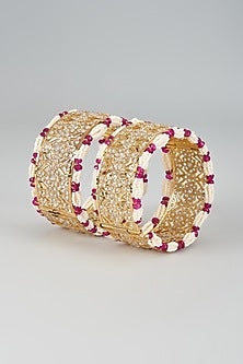 Gold Plated Kundan Polki & Red Onyx Bangles (Set Of 2)