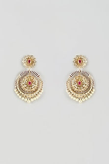 Gold Plated Kundan Polki & Red Onyx Chandbali Earrings