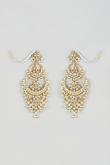 Gold Plated Kundan Polki & Pearl Chandbali Earrings