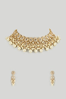 Gold Plated Kundan Polki & Pearl Choker Necklace Set