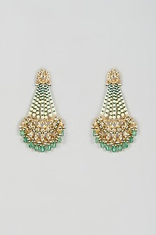 Gold Plated Kundan Polki & Green Onyx Chandbali Earrings
