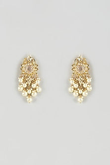 Gold Plated Kundan Polki & Pearl Dangler Earrings